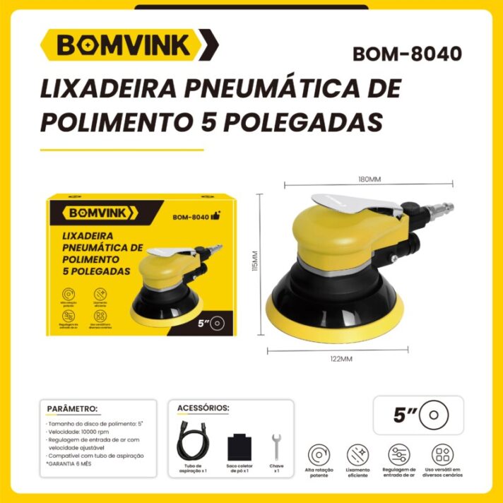 LIXADEIRA PNEUMÁTICA DE POLIMENTO 5 POLEGADAS BOMVINK BOM-8040