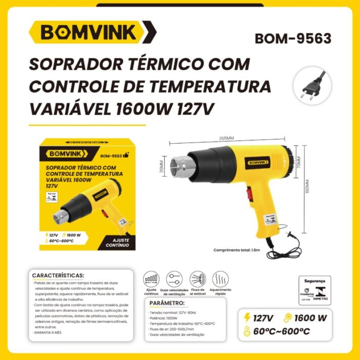 SOPRADOR TÉRMICO COM CONTROLE DE TEMPERATURA VARIÁVEL 1600W 127V BOMVINK BOM-9563