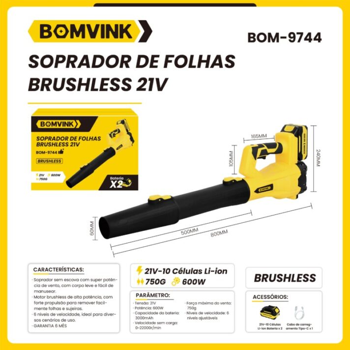 SOPRADOR DE FOLHAS BRUSHLESS 21V 600W 750G BOMVINK BOM-9744