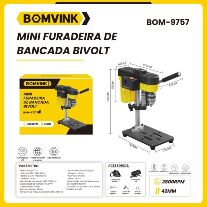 MINI FURADEIRA DE BANCADA BIVOLT 2800RPM 42MM BOMVINK BOM-9757