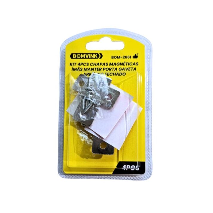 KIT 4 PCS CHAPAs MAGNÉTICAS P/ MANTER PORTAS E GAVETAS FECHADOS BOMVINK BOM-2661