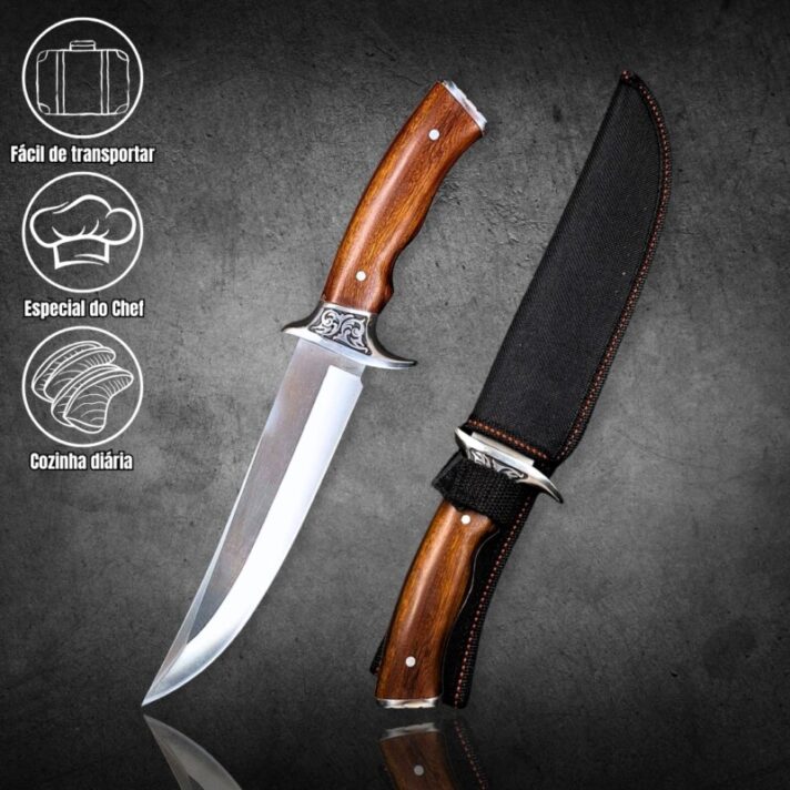 Faca de Caça, Camping e Pesca 32 cm c/ Gravura em Guarda+ Bainha A3135