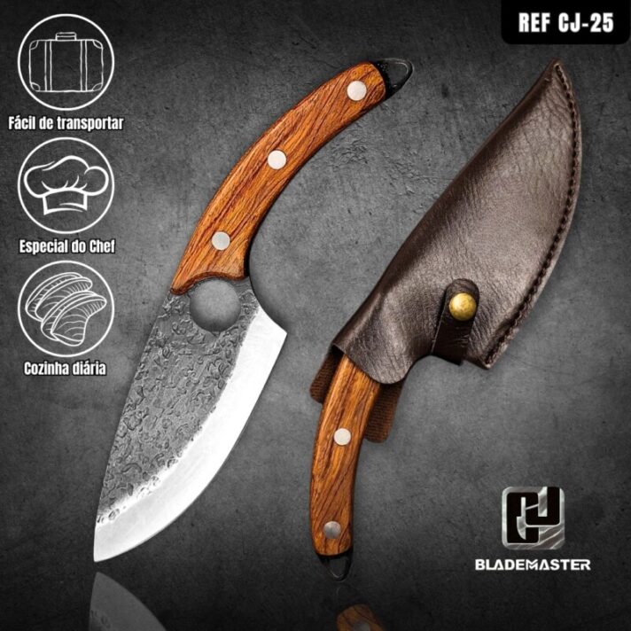 Faca Cutelo do Chef Fulltang Aço Inoxidável com 28cm e Cabo de Madeira + Bainha Couro CJ-25