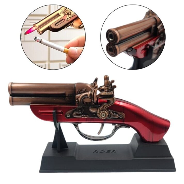 Isqueiro Maçarico Design Garrucha Uma Chama em Metal e Plástico 1800