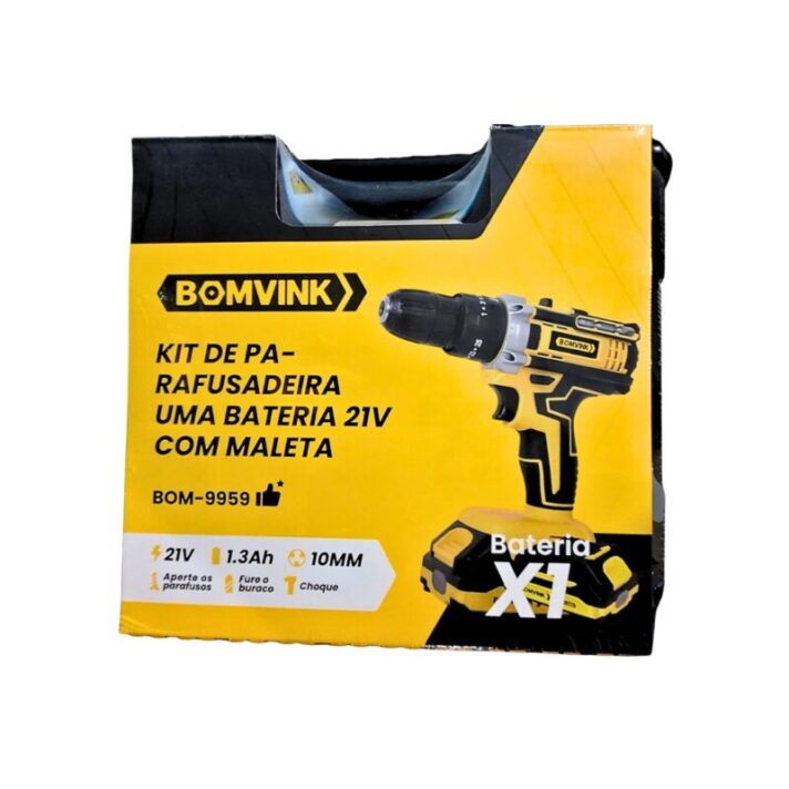 KIT DE PARAFUSADEIRA 21V UMA BATERIA +  MALETA PLÁSTICA BOMVINK BOM-9959