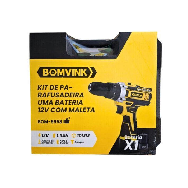 KIT DE PARAFUSADEIRA 12V UMA BATERIA + MALETA PLÁSTICA BOMVINK  BOM-9958