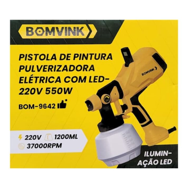 PISTOLA DE PINTURA PULVERIZADORA ELÉTRICA COM LED - 220V 550W BOMVINK BOM-9642