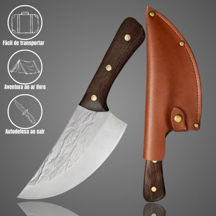 Faca Cutelo Forjado Artesanal Rustico Camping Chefe de Cozinha Com Bainha Couro DJ335