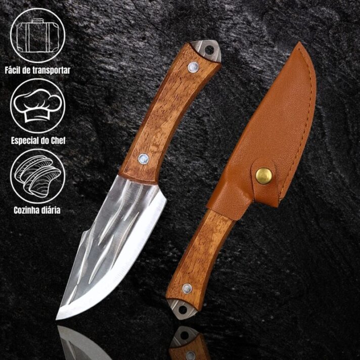 Faca Artesanal 21cm Churrasco Inox Com Bainha Couro DJ319