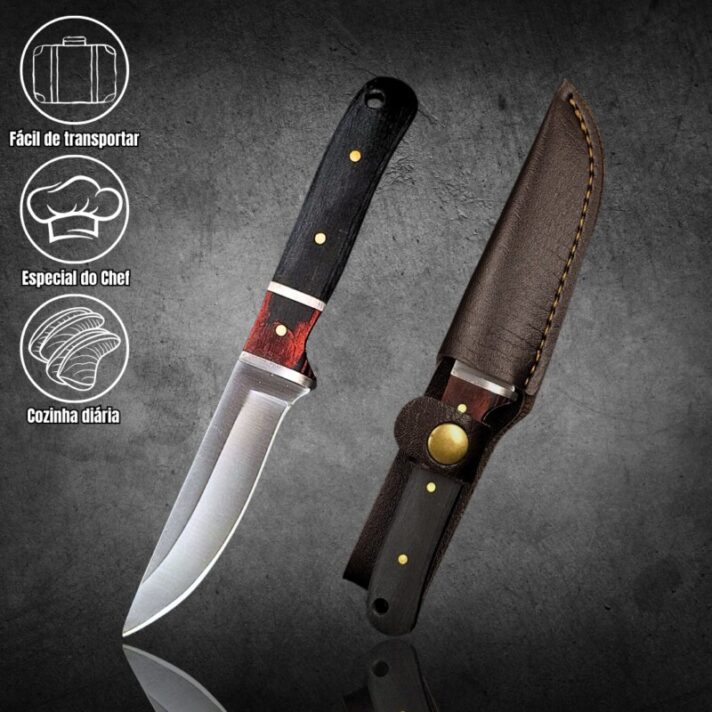 Mini Faca Full Tang, 16cm, Cabo Madeira + Bainha de Couro D122