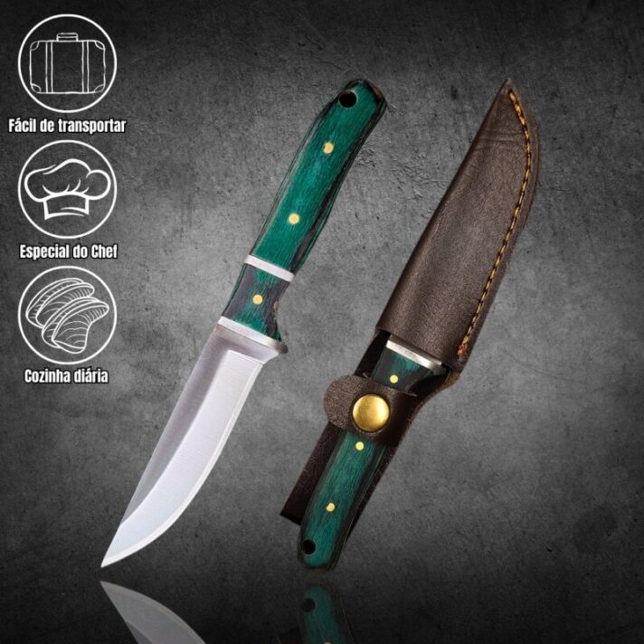 Mini Faca Full Tang, 16cm, Cabo Madeira + Bainha de Couro D123