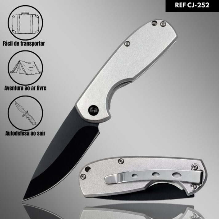 Mini Canivete Manual 15,5cm em Aço inox e Liga de Alumínio com Clip de Bolso CJ-252-PT
