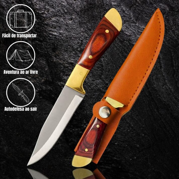 Mini Faca 16cm com Lâmina em Aço Inoxidável, Detalhes em Latão e Madeira CJ-239-M