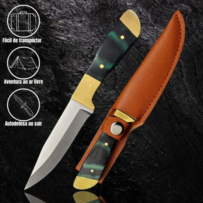 Mini Faca 16cm com Lâmina em Aço Inoxidável, Detalhes em Latão e Madeira CJ-239-V