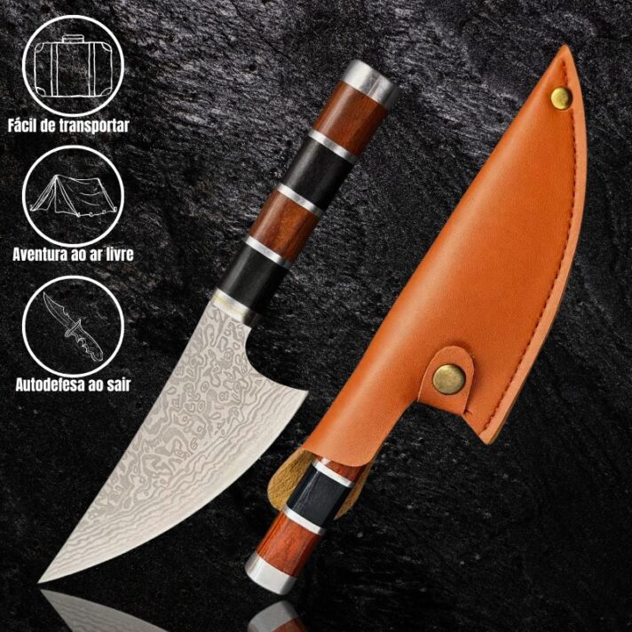 Faca Cutelo Forjado Artesanal Rustico Camping Chefe de Cozinha Com Bainha Couro A183