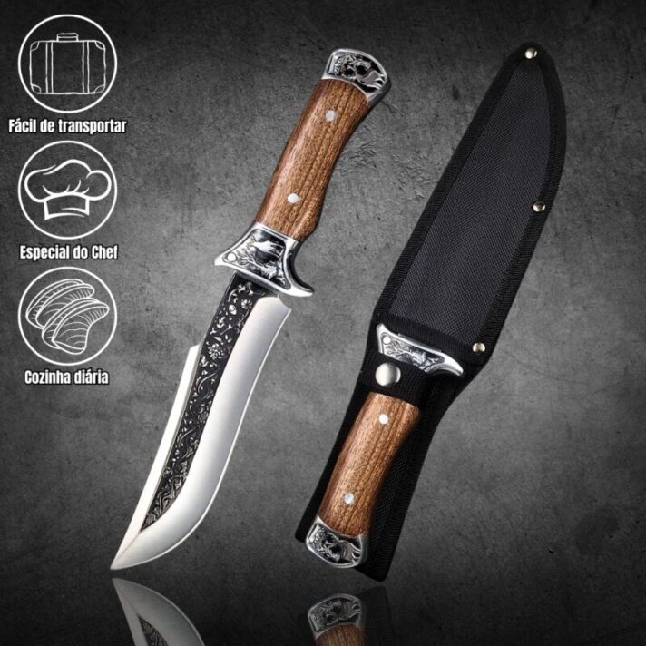 Faca Aço Inox 32cm com Gravura em Relevo no Dorso + Bainha Reforçada TF38