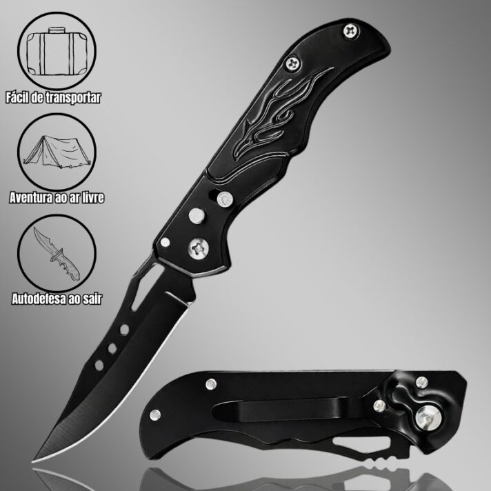 Canivete Automático de 16cm com Design de Aberturas na Lâmina + Clip de Bolso DJ195