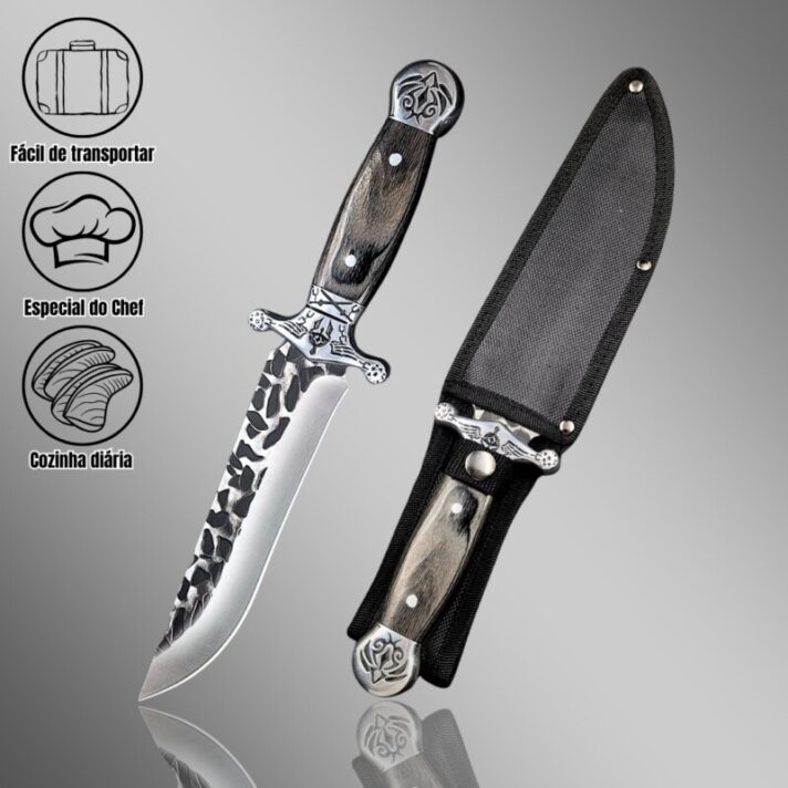 Faca Caça e Pesca Aço Inoxidável 32cm Desing Cruzadas Com Pomo Redondo + Bainha reforçada TF37