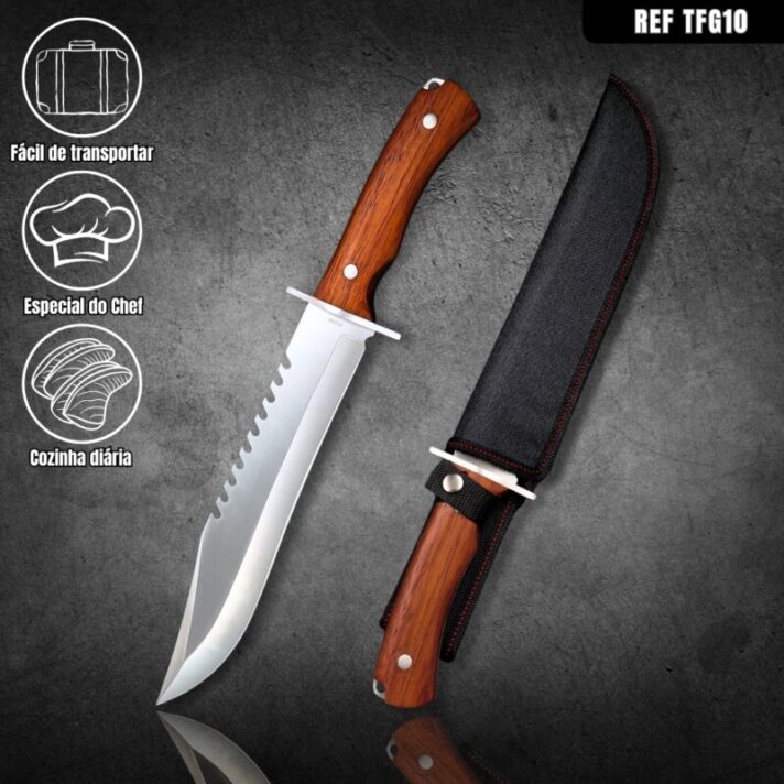 Facão 40cm com Serrilhado no Dorso e Cabo de Madeira Maciça + Bainha reforçada - TFG10