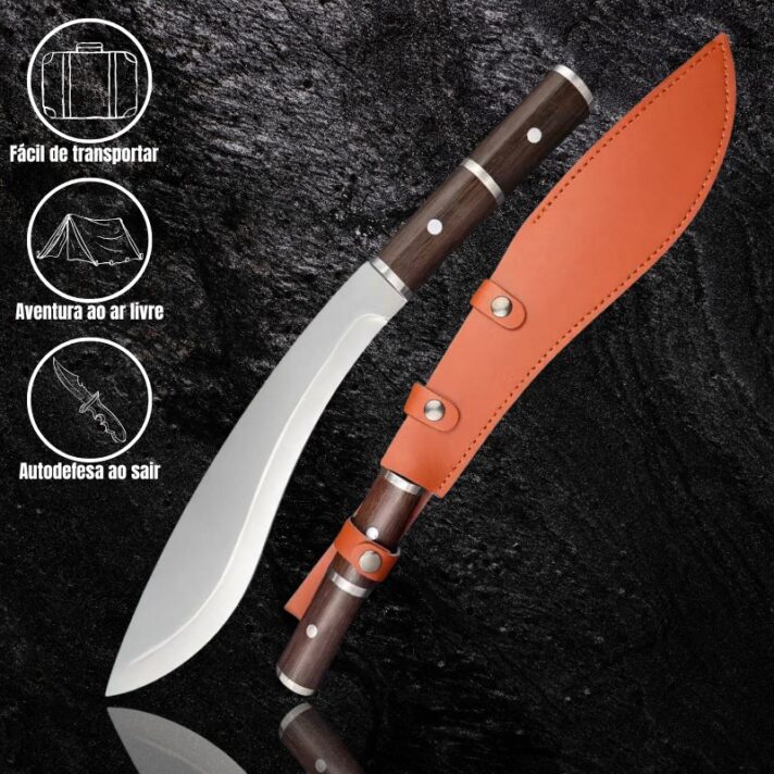 Faca Facão 50cm Aço 5Cr13MoV FullTang Cabo Madeira + Bainha Couro Premium YX-07