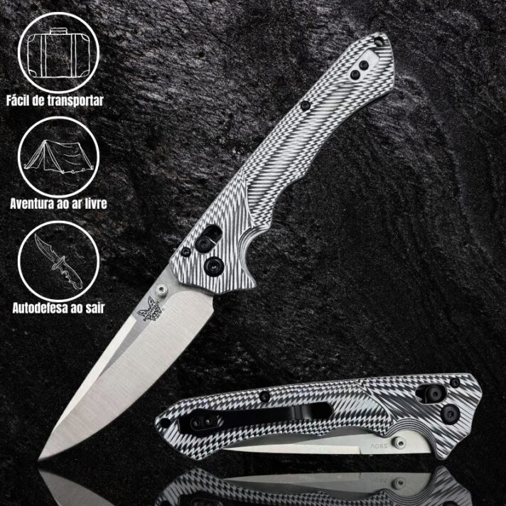 Canivete Aço Especial S90V e Cabo feito em G10 com Clip e Trava Duralock BM1401-Branco