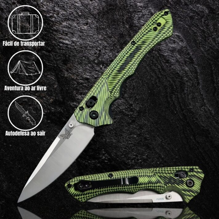Canivete Aço Especial S90V e Cabo feito em G10 com Clip e Trava Duralock BM1401-Verde