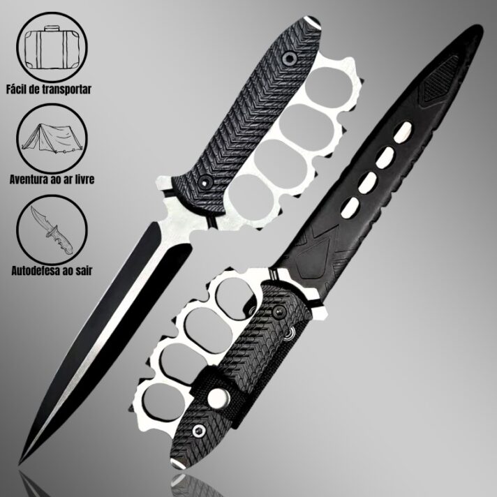 Faca Punhal de Dois Gumes feita em Aço Inoxidável e Cabo em Nylon + Bainha YX-702