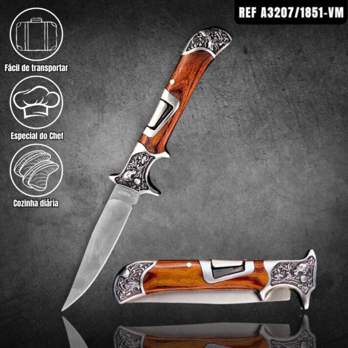 Canivete 23cm Aço 3Cr13MoV com Guarda e Pomo em Metal e Cabo de Madeira A3207/1851-VM