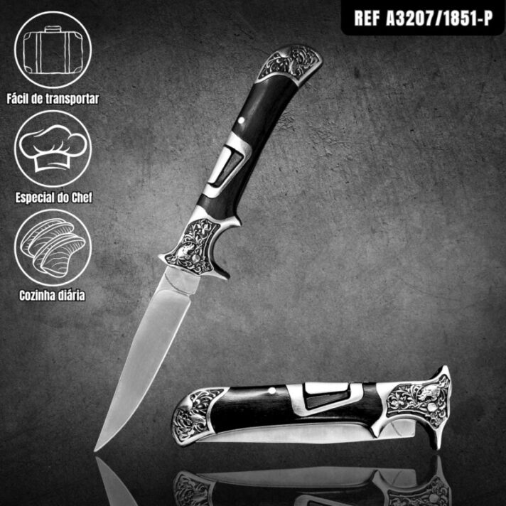 Canivete 23cm Aço 3Cr13MoV com Guarda e Pomo em Metal e Cabo de Madeira A3207/1851-P