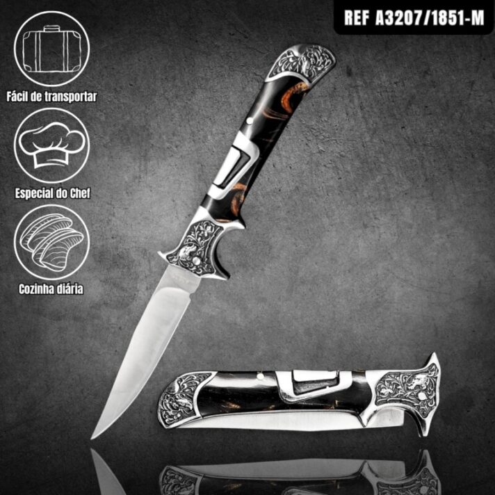 Canivete 23cm Aço 3Cr13MoV com Guarda e Pomo em Metal e Cabo de Madeira A3207/1851-M