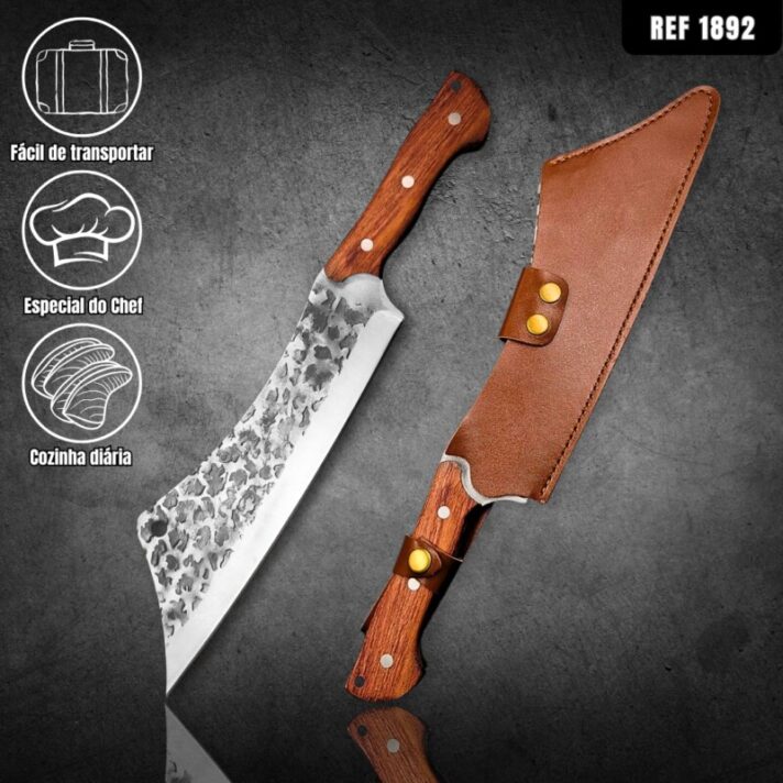 Facão Artesanal 45cm feito em Aço HC25 e Cabo em Madeira Maciça + Bainha Premium de Couro 1892