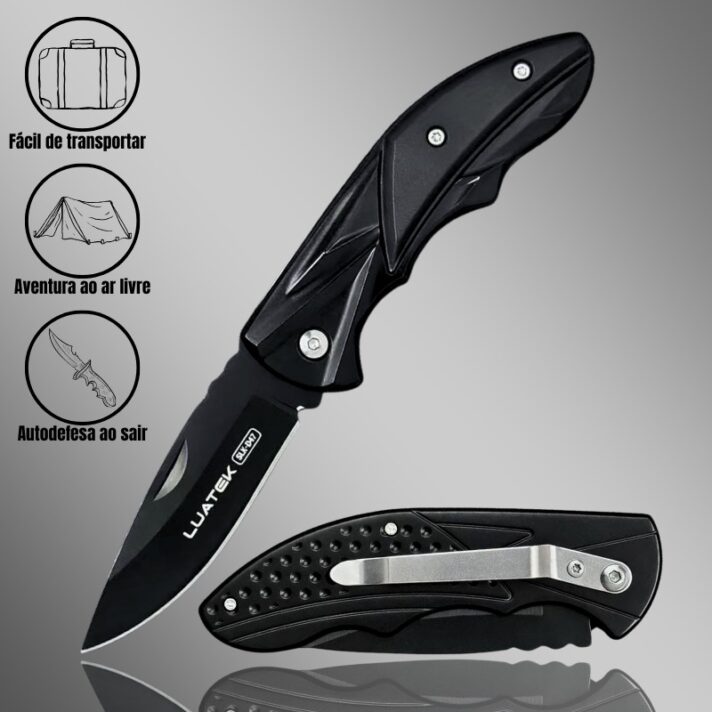 Canivete Manual em Aço Inoxidável All Black 16cm com Clip de bolso D47