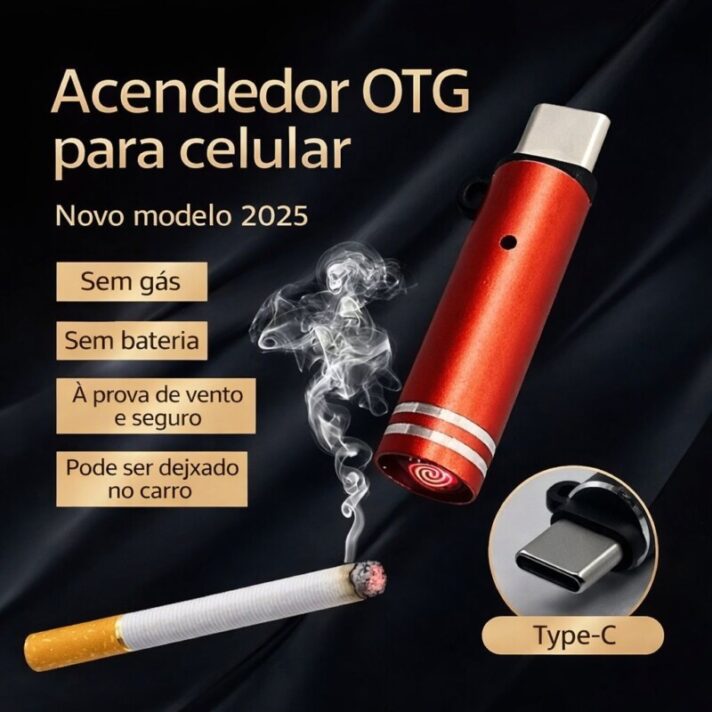 Micro Acendedor Eletrônico Portátil Chaveiro 45mm x 10mm em 4 Cores (unidade) TIPO-C-Acendedor HS-17