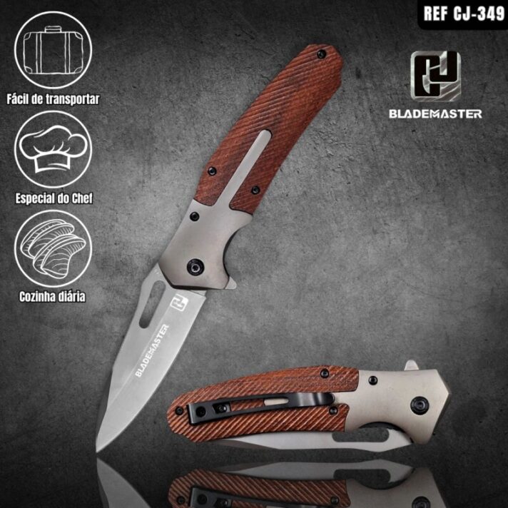 Canivete Blademaster Tático Militar Semi Automatico Madeira E Aço CJ-349