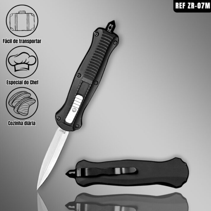 Canivete Tático Automático Toque Emborrachado 18,5cm com Clip e Quebra vidros ZC-07M