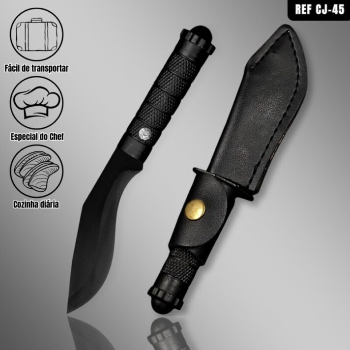 Mini faca 17,5cm Tatica Camping Pesca Fulltang Aço Inoxidável Bainha Couro CJ-45