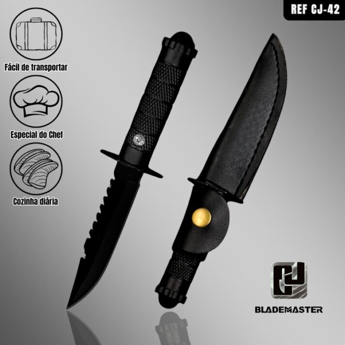 Mini faca 17cm Tatica Camping Pesca Fulltang Aço Inoxidável Bainha Couro CJ-42