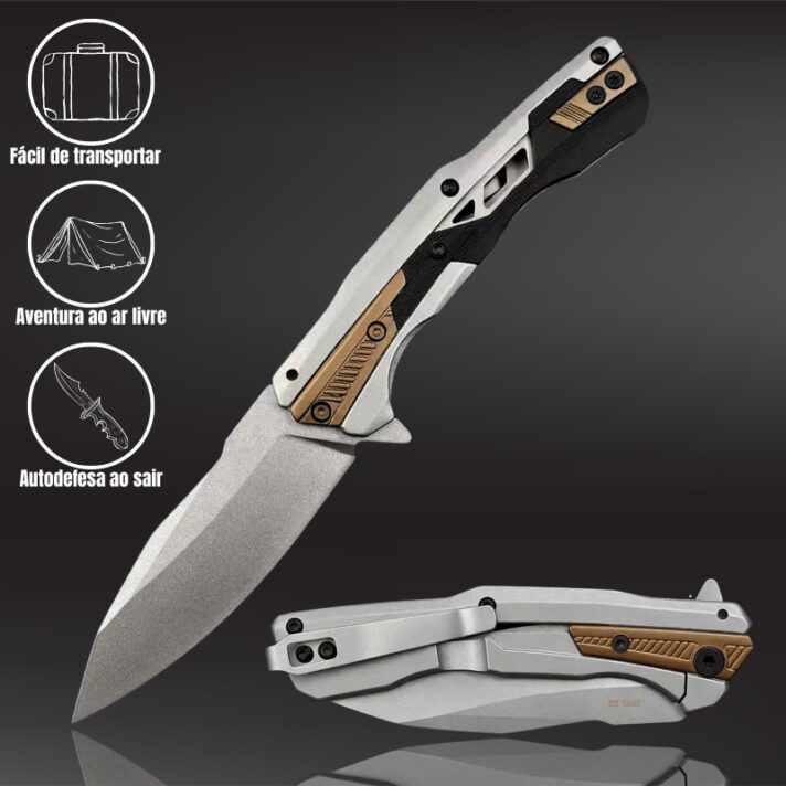 Canivete Semiautomático Aço Especial D2 e Cabo em Aço 420 com Clip de Bolso KER2095
