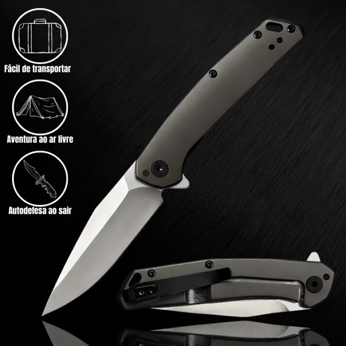 Canivete Semiautomático 18,5cm em Aço Especial D2 e Cabo em Liga de Titânio com Clip e Trava KER1405
