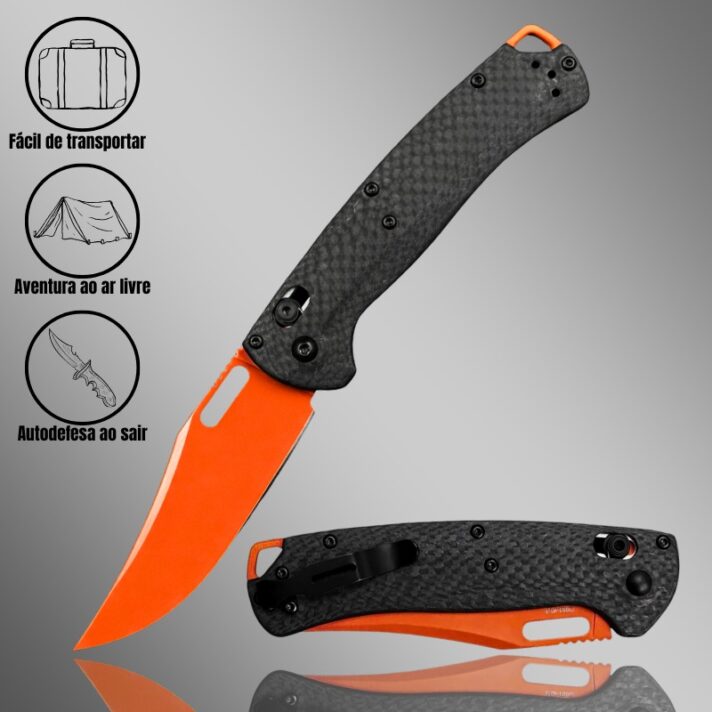 Canivete Aço Especial D2 cor Laranja e Cabo de Fibra de Carbono c/ Clip e Trava Duralock BM1535 CARBONO