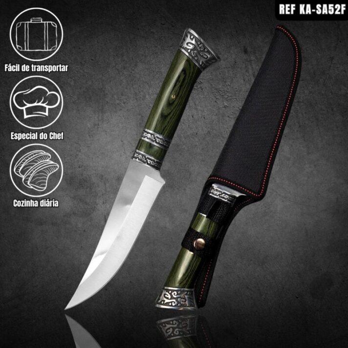 Faca Camping e Pesca 31cm em Aço Inoxidável e Cabo com Madeira Colorida + Bainha Reforçada KA-SA52F