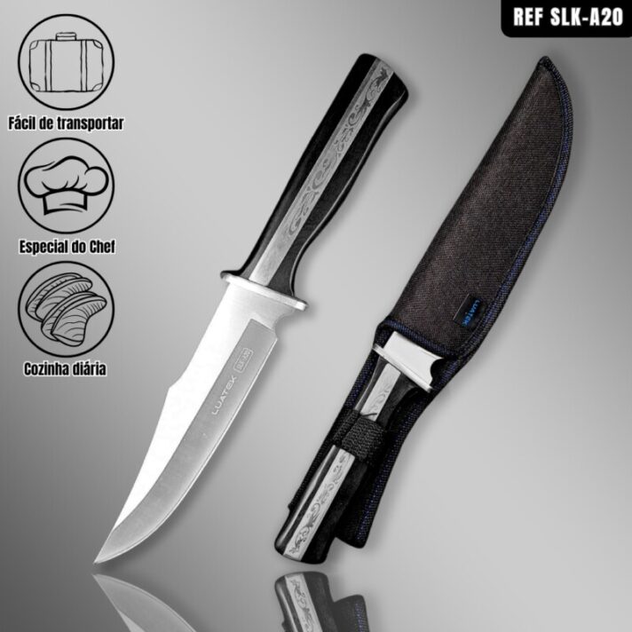 Faca Caça e Acampamento 30cm em Aço inoxidável e Cabo de Madeira + Bainha de Nylon Resistênte SLK-A20