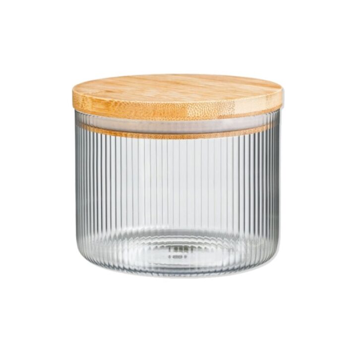 Pote de Vidro Canelado com Tampa de Madeira 250ml (unidade) 6417