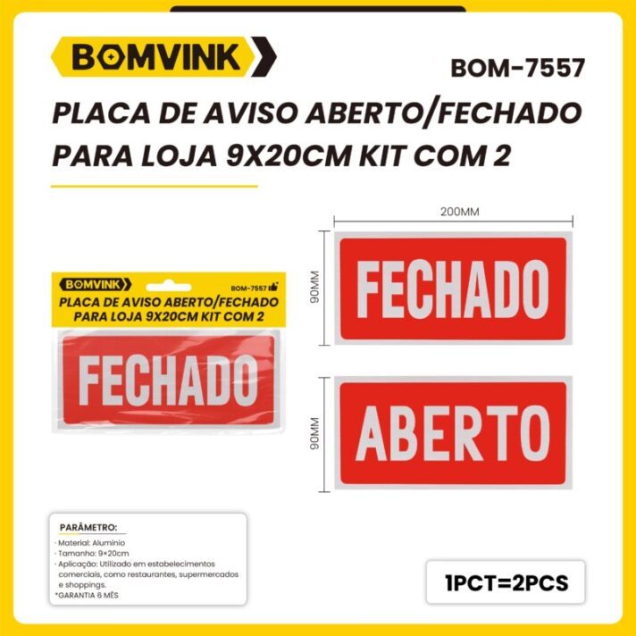 KIT COM 2 PLACAS DE AVISO ABERTO/FECHADO PARA LOJA 9X2MCM BOM-7557