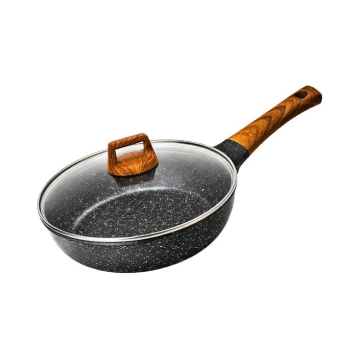 Frigideira Revestimento de Mármore Antiaderente 28cm de Diâmetro com Tampa de Vidro Q-3317