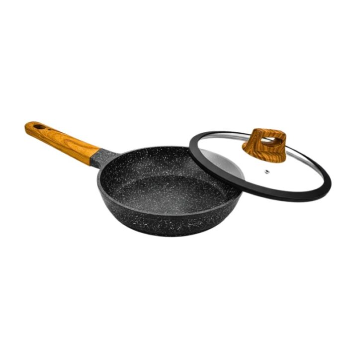 Frigideira com Revestimento de Mármore Antiaderente 24cm de Diâmetro com Tampa de Vidro e Borda de Silicone Q-4520