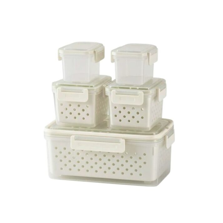 Kit 5 Potes Herméticos Organizador de Geladeira com Cesto Escorredor B-MAX BM-F1276