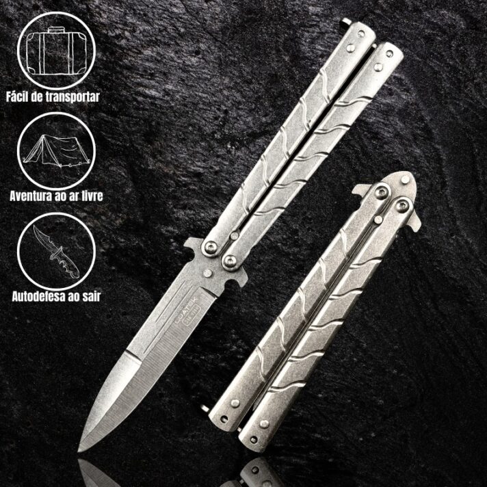 Canivete Tático Butterfly CS:GO 22cm Em Aço Inox, Personalizado Listrado Cor Prata SLK-D167-5