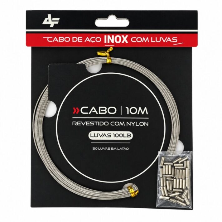 Cabo de Aço Inox 10m c/ 50 Luvas em Latão de 100lb Revestido com Nylon Cor Nickel 100LB