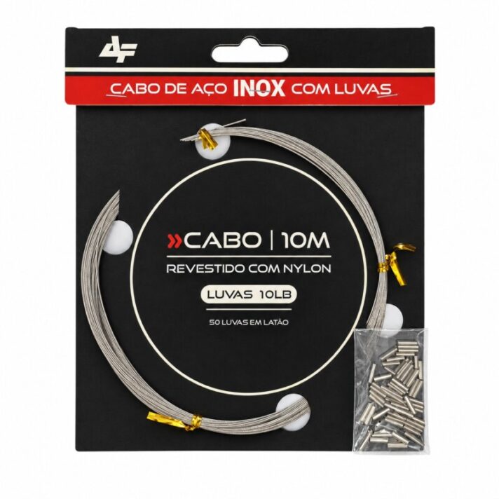 Cabo de Aço Inox 10m c/ 50 Luvas em Latão de 10lb Revestido com Nylon Cor Nickel 10LB